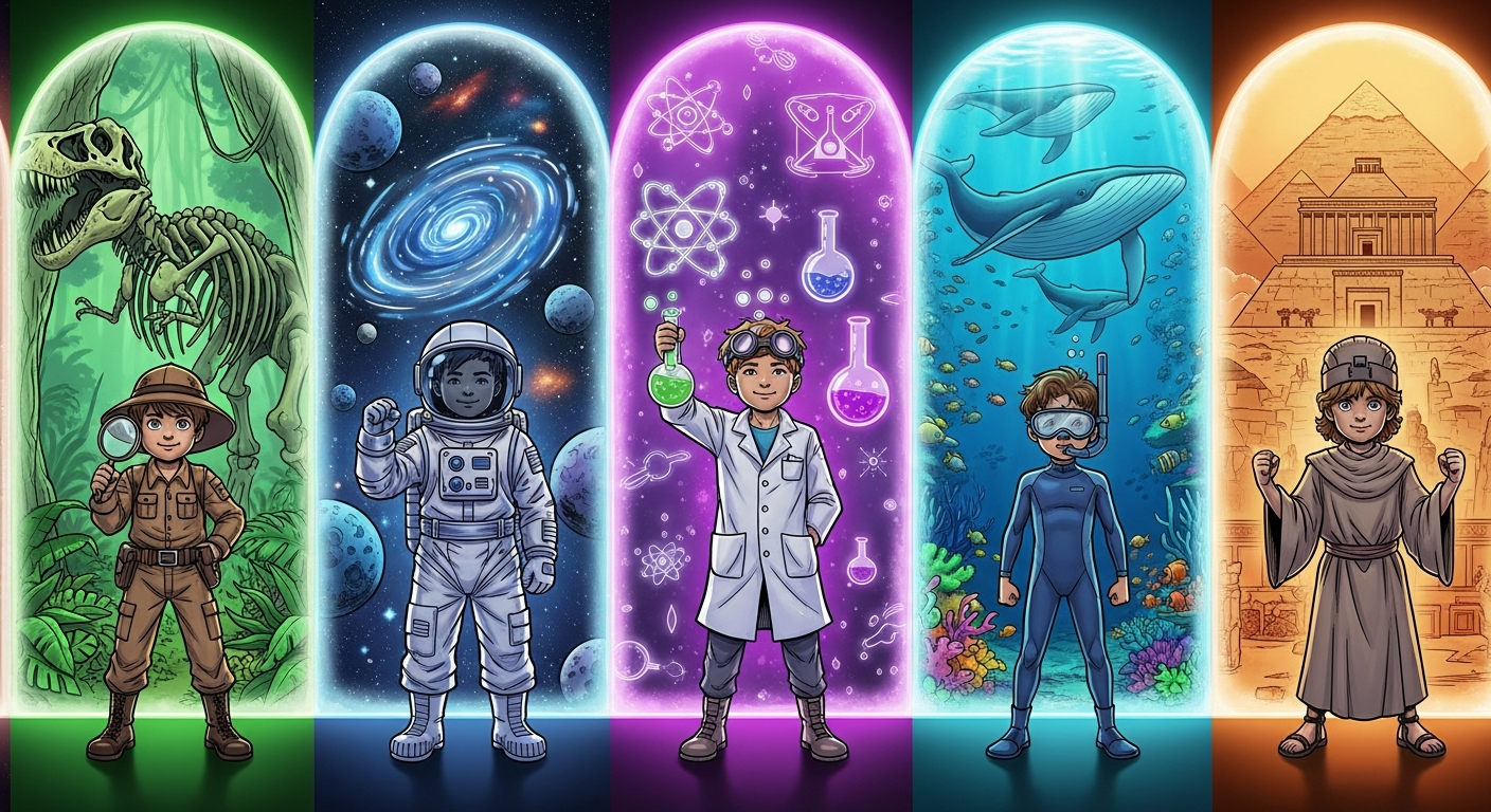 Kids standing before subject world portals