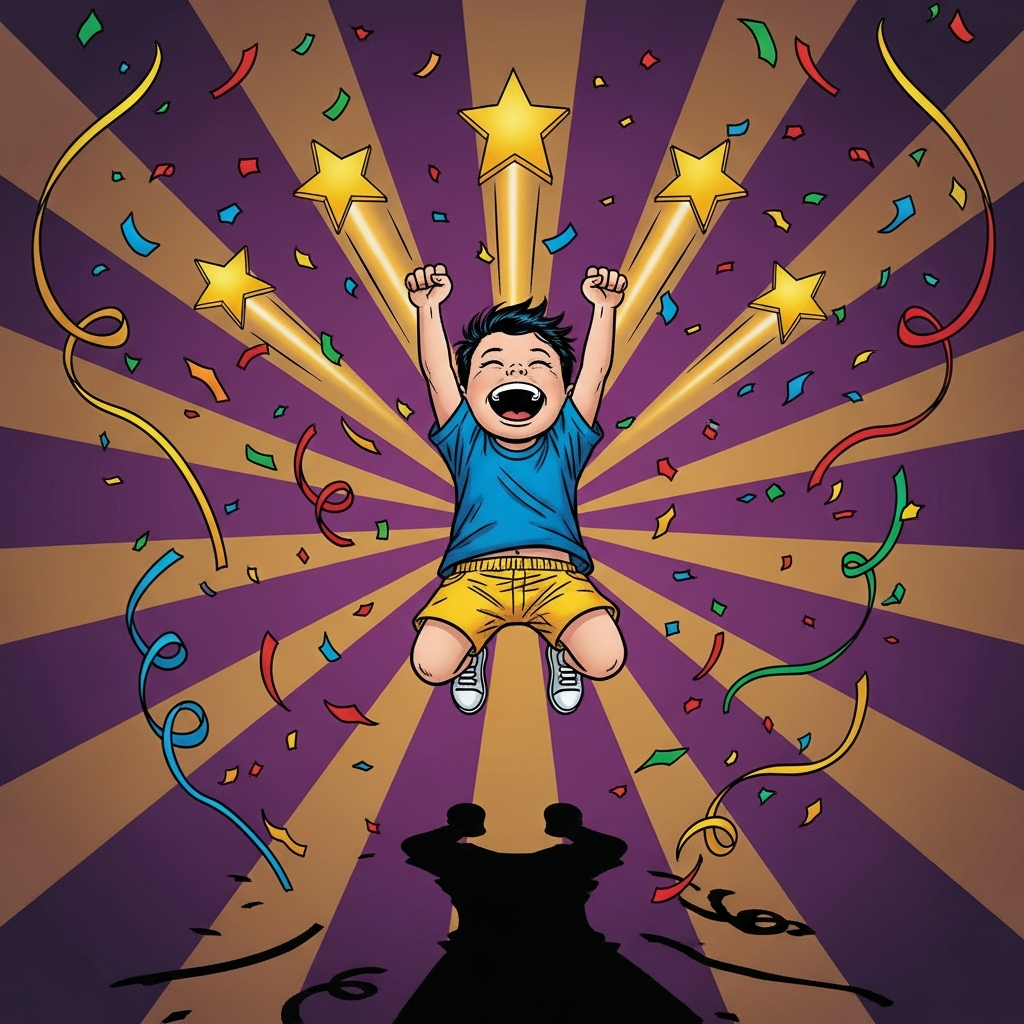 Kid leaping in victory
