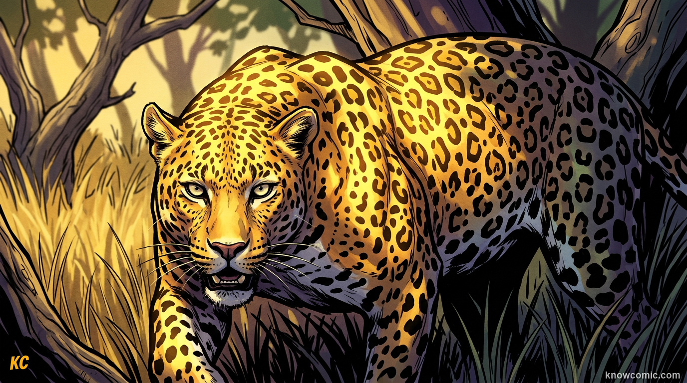 Leopard Panthera pardus with golden spotted coat blending into dappled savanna shade