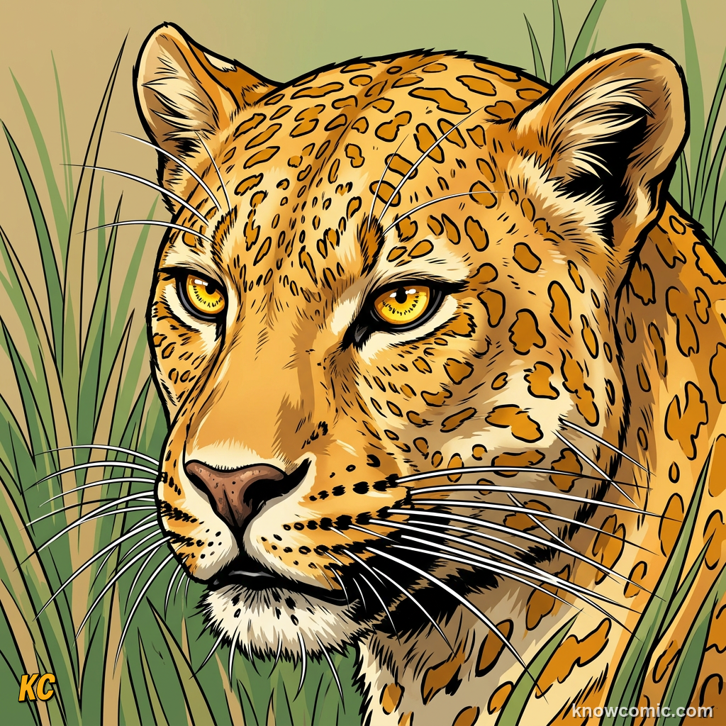 Leopard face portrait showing whiskers and fierce golden eyes, Panthera pardus