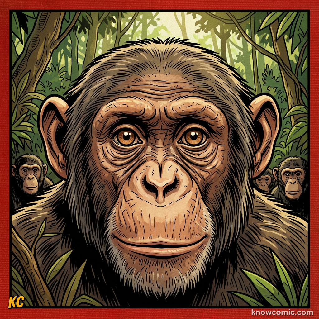 Chimpanzee face with expressive eyes and human-like features Pan troglodytes portrait