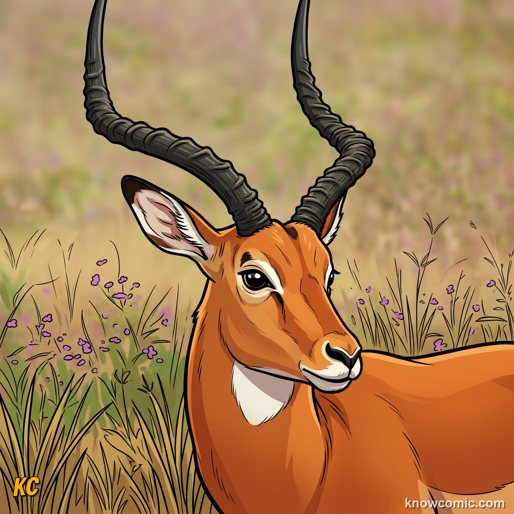 Male impala with curved lyre-shaped horns on African savanna