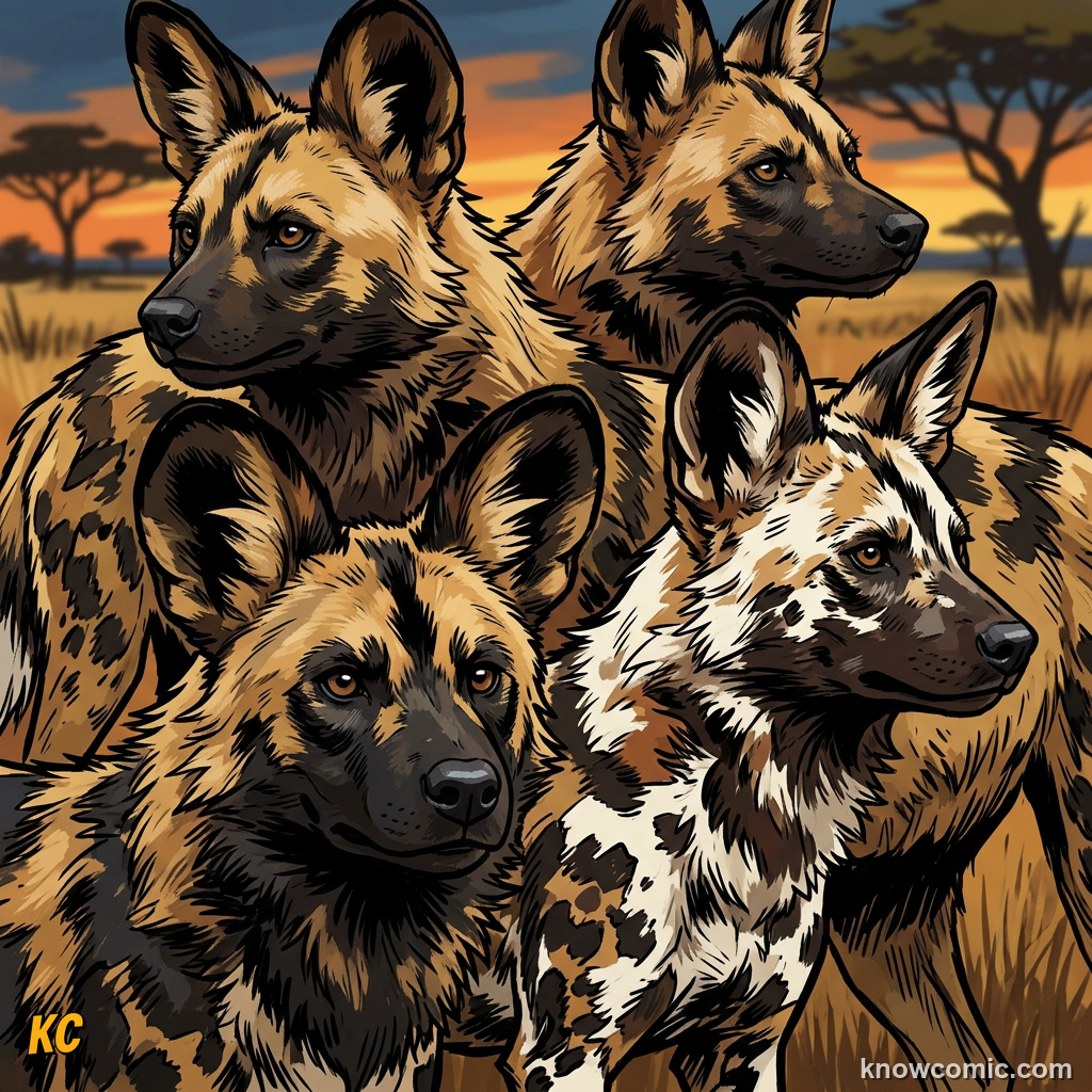 Painted wolf pack resting together in shade showing strong social bonds