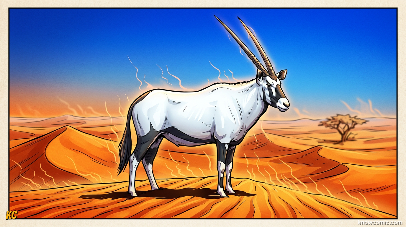 Gemsbok oryx Oryx gazella with long straight horns standing in Namib desert white coat