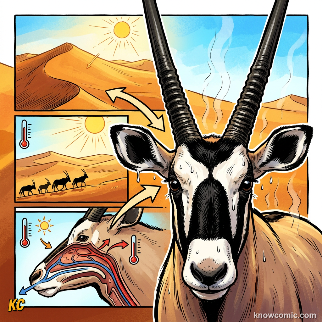 Close-up of gemsbok oryx long straight horns used for defence in desert