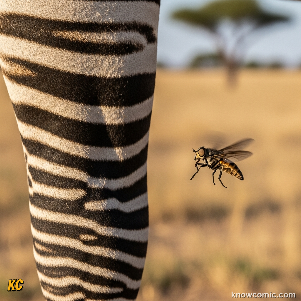 Close-up of a tabanid biting fly that may land less often on striped animal coats