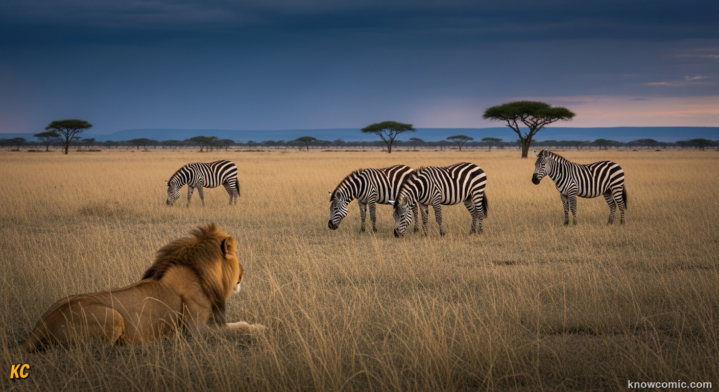 Zebra herd facing threats from predators, snares, and habitat loss on the savanna