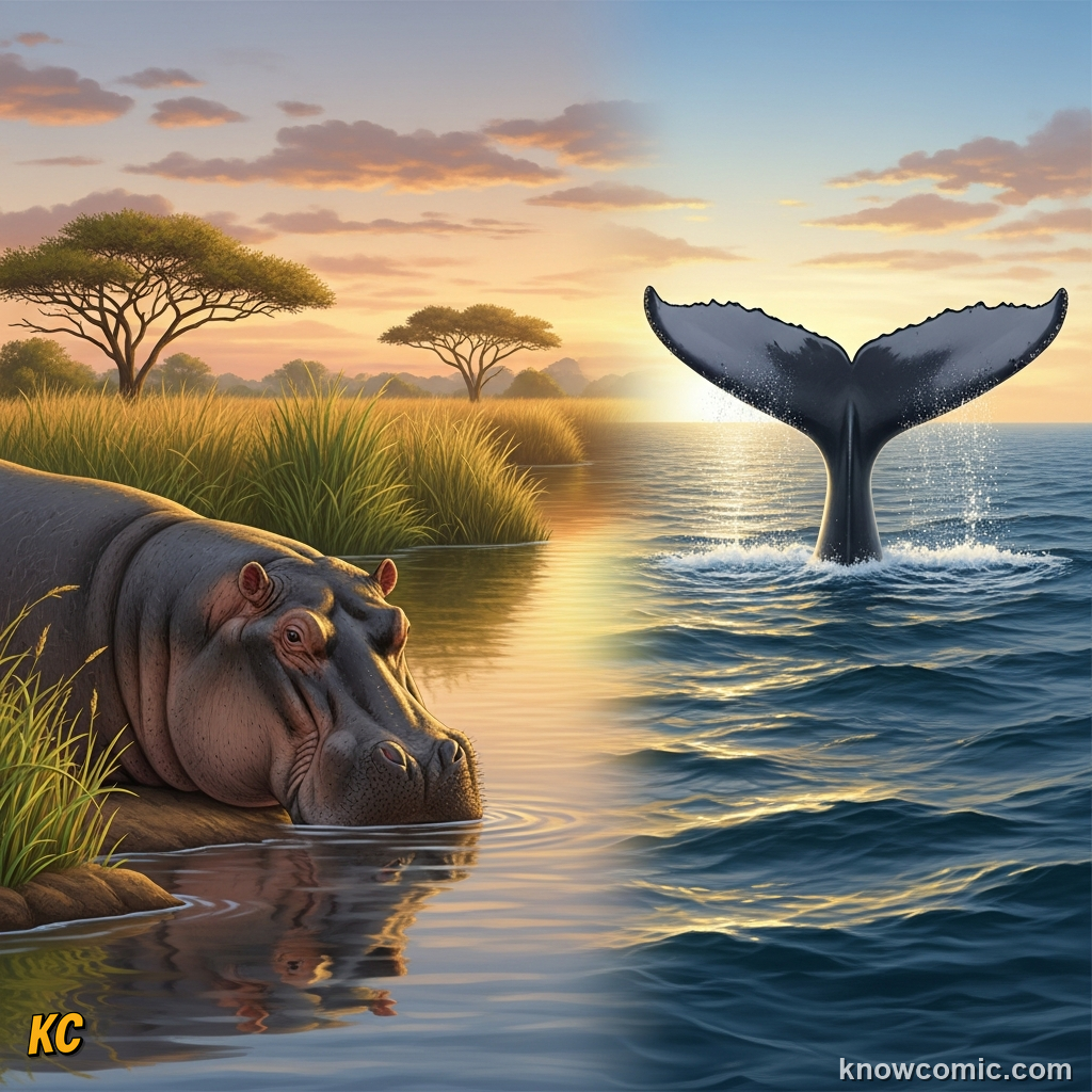 Family tree diagram showing hippos are related to whales as even-toed ungulates
