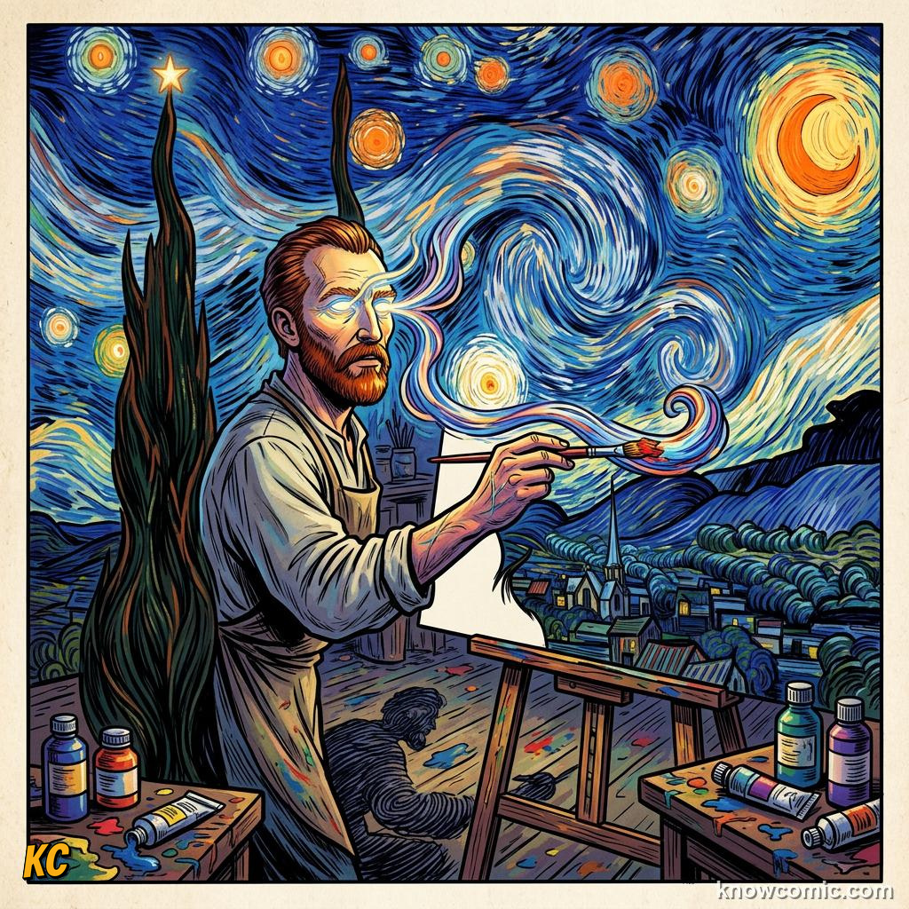 Artist painting from imagination and emotion rather than copying nature exactly