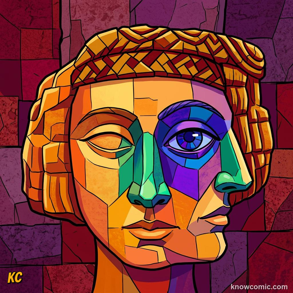 Cubist artwork showing a face and object from several angles simultaneously