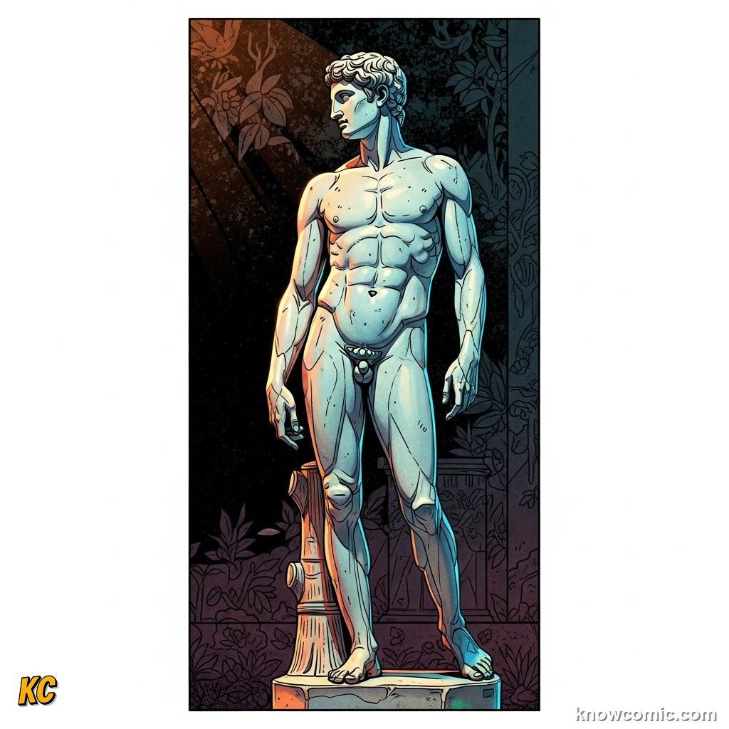 A lifelike classical Greek marble statue standing relaxed with weight on one leg