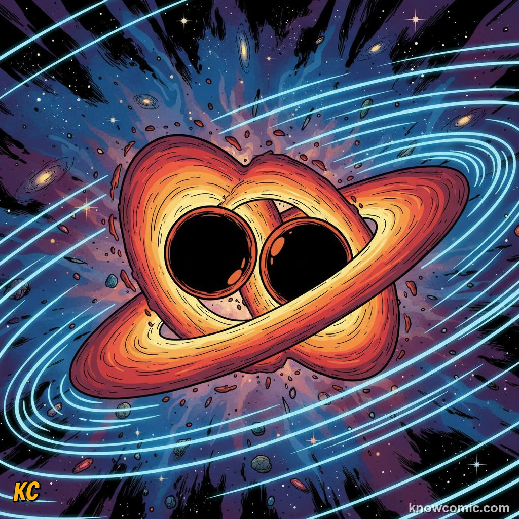 Swirling gas and dust forming a bright accretion disk around a spinning black hole