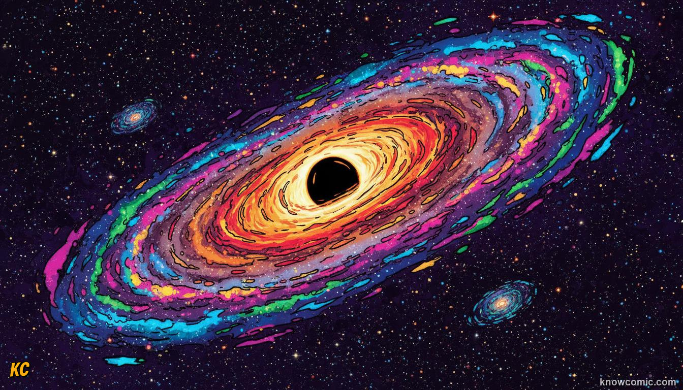 Supermassive black hole at the centre of a galaxy surrounded by a glowing accretion disk and jets