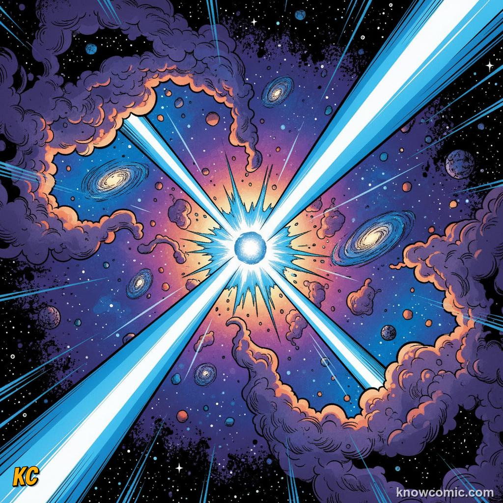 Supernova shockwave expanding outward and scattering newly forged heavy elements into space