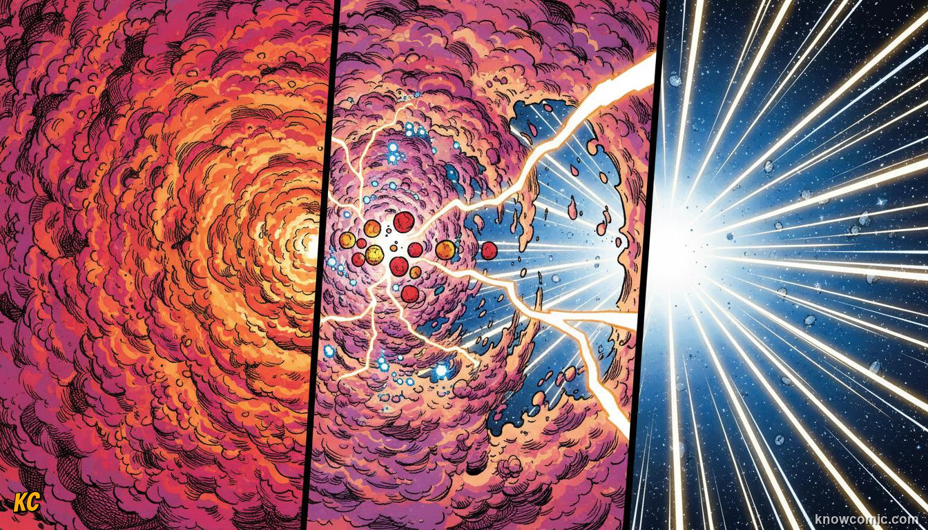 The recombination era, electrons combining with protons as the cosmic plasma fog clears for the first time