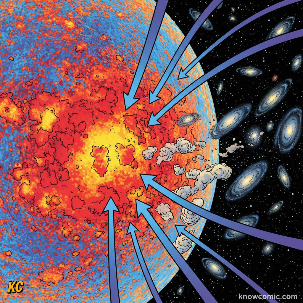 Hot spots in the CMB map, slightly denser regions that grew into galaxy clusters over time