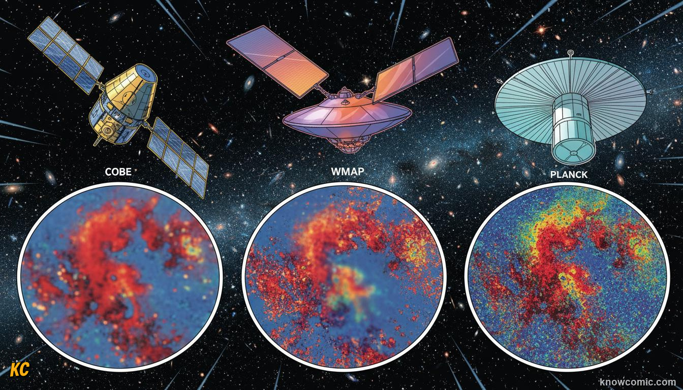 COBE, WMAP, and Planck satellites that mapped the Cosmic Microwave Background in increasing detail