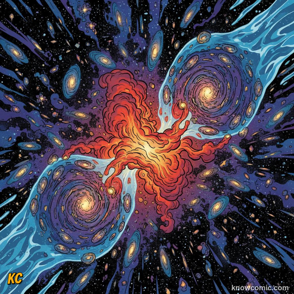 The Bullet Cluster collision showing hot gas separating from the invisible dark matter halo