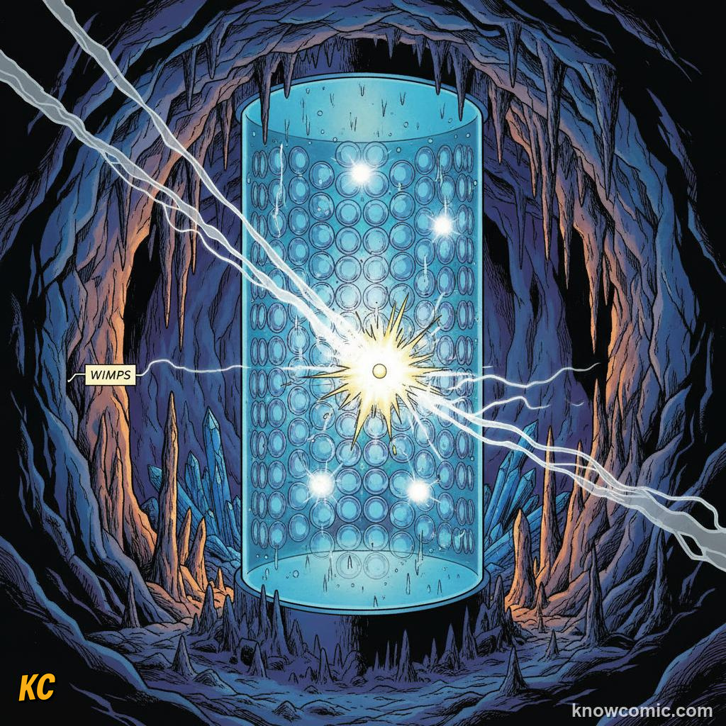 WIMP detector buried deep underground trying to capture a dark matter particle interaction