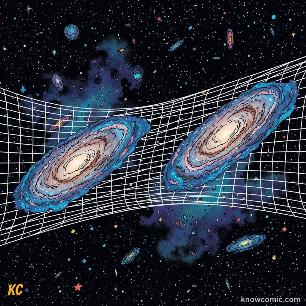 Hubble discovering all galaxies moving away from each other as space itself expands in every direction
