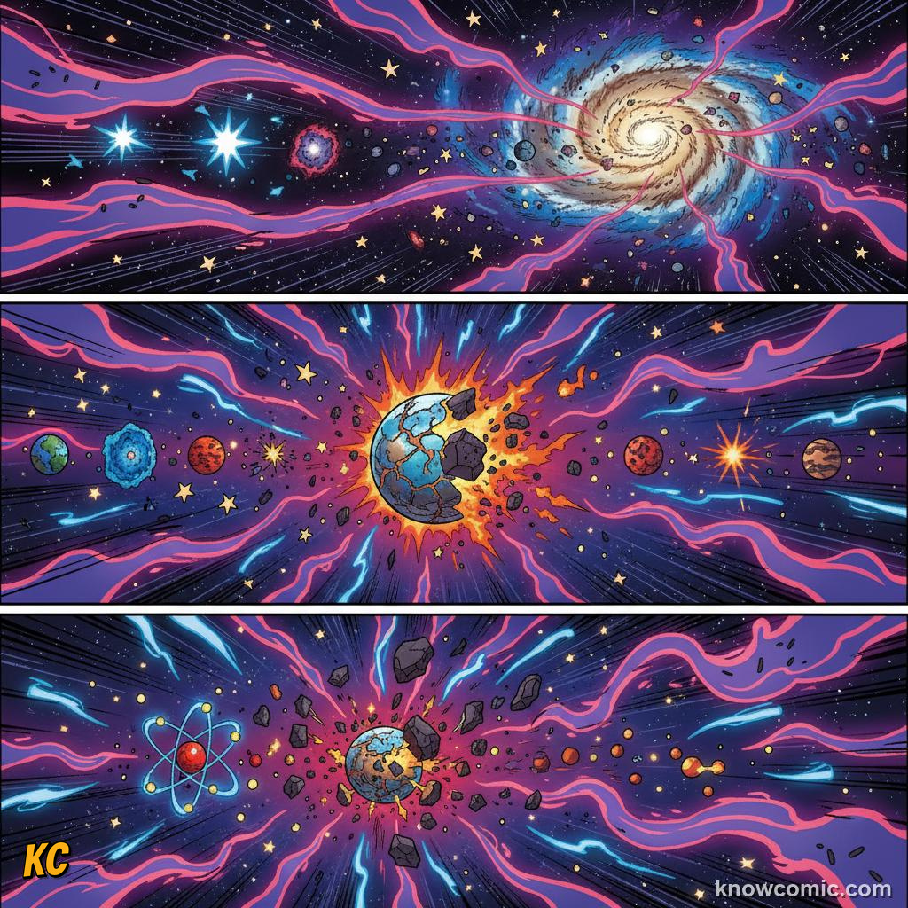 Big Freeze scenario showing the universe expanding forever into a cold dark and empty void