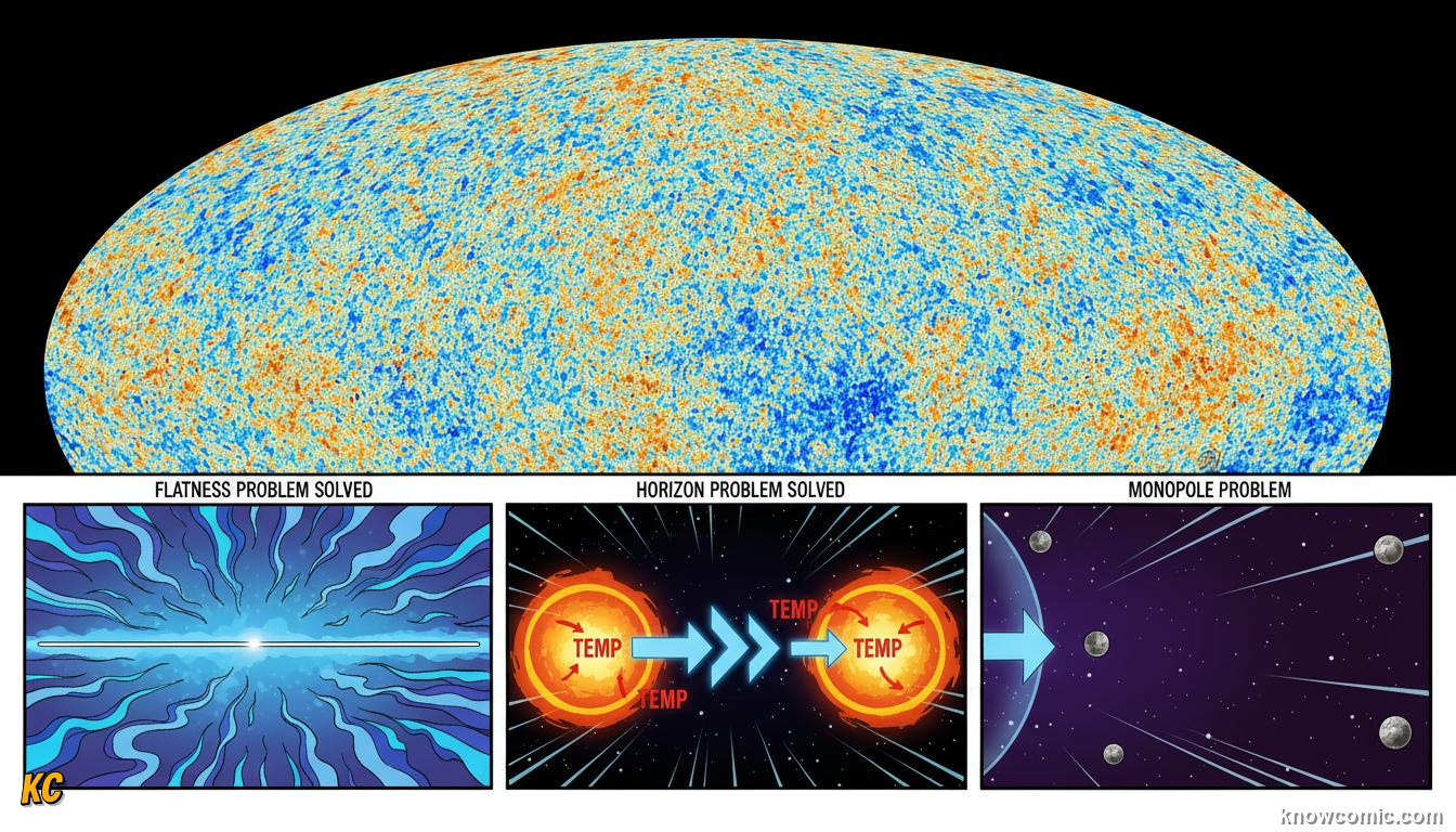 Three Big Bang puzzles that cosmic inflation theory was proposed by Alan Guth to solve in 1980