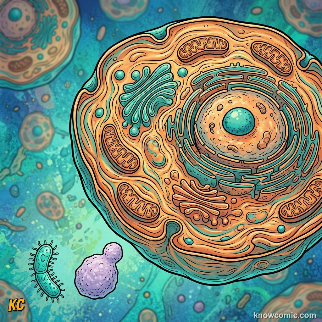 Comic panel about the magic of cells: Scale, educational kids illustration