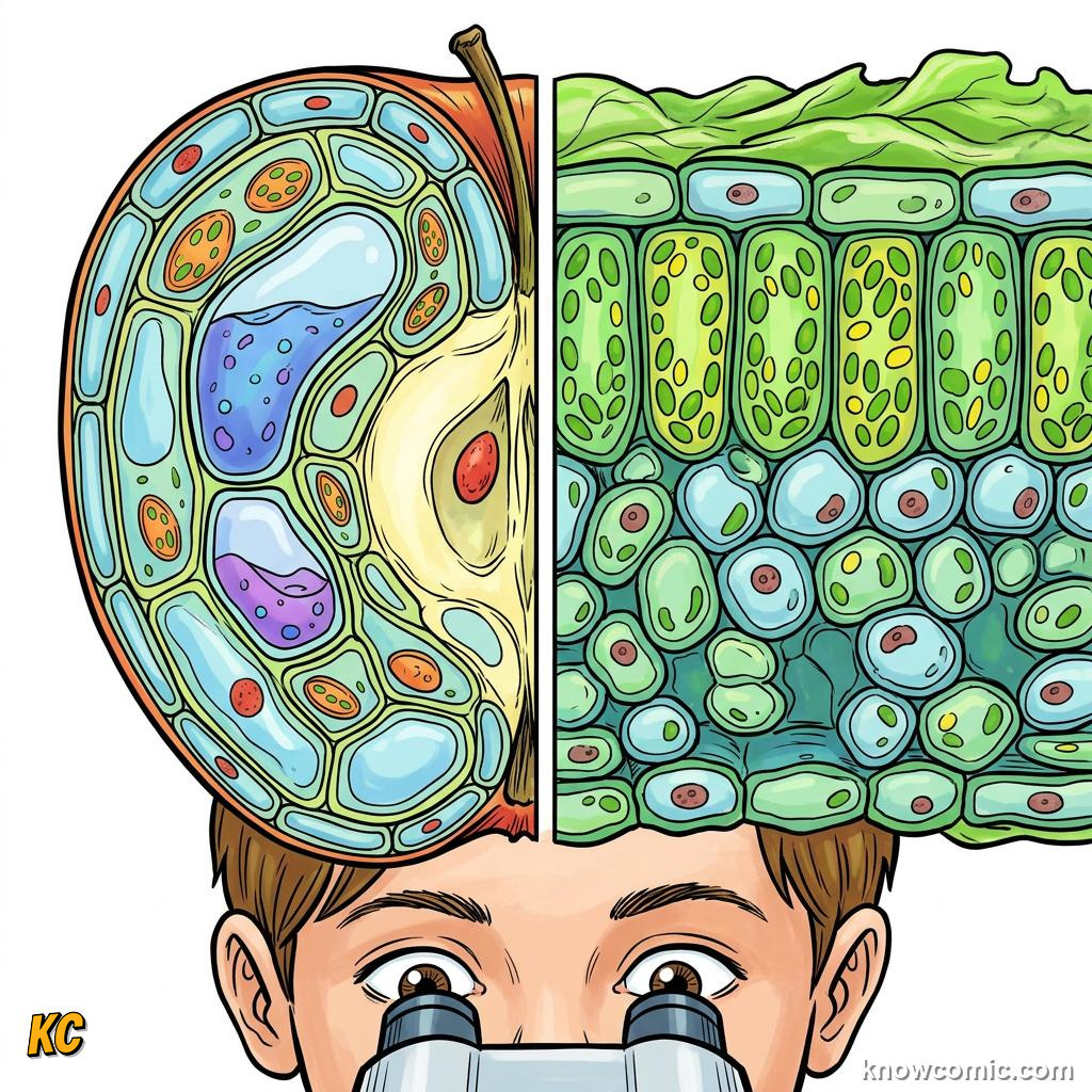 Comic panel about the magic of cells: Connected, educational kids illustration