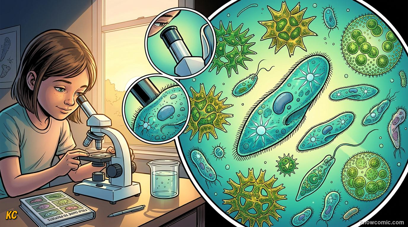 Comic panel about the magic of cells: Modern Biology, educational kids illustration