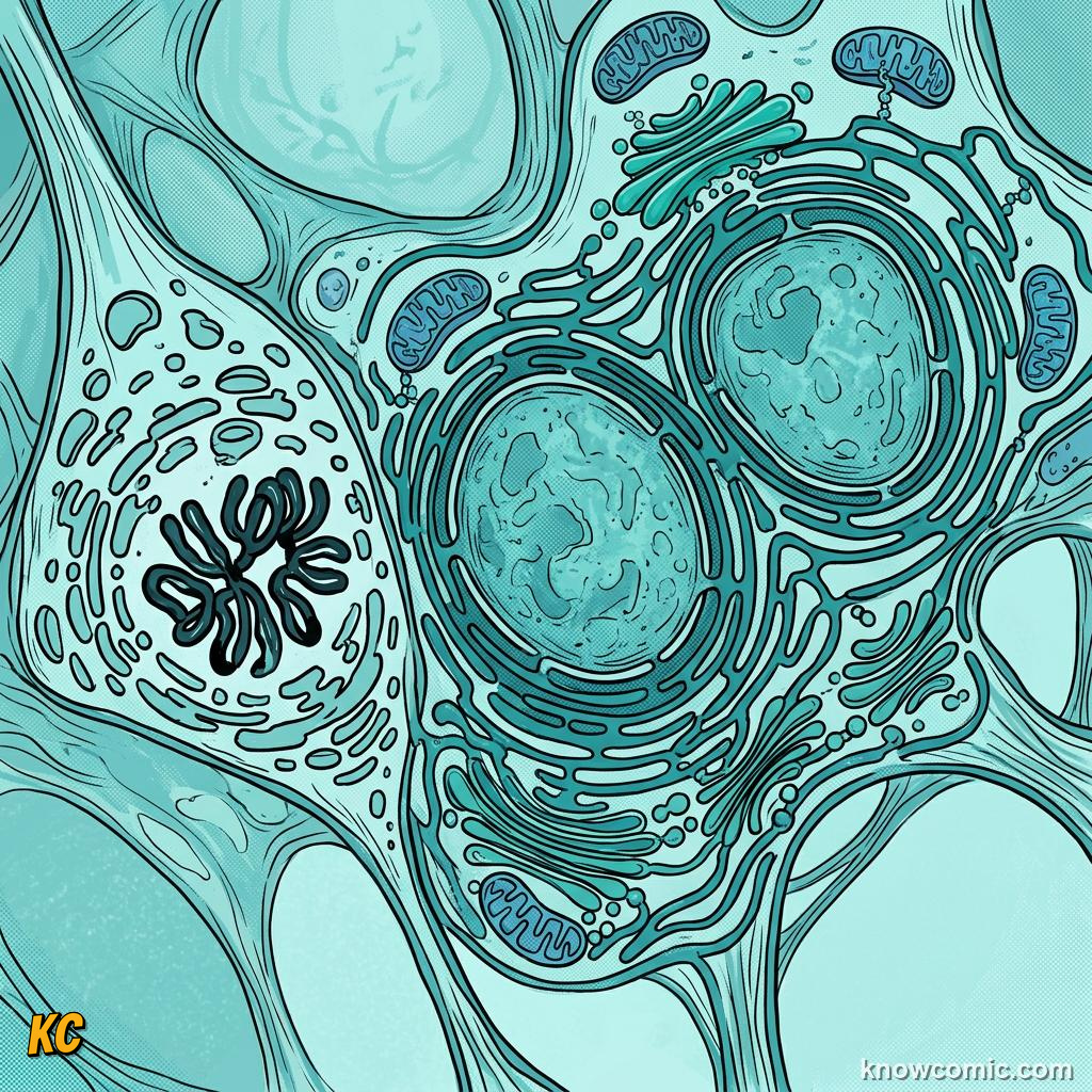 Comic panel about rough er: network: Rough Er Keeps Cells Supplied, Export, educational kids illustration