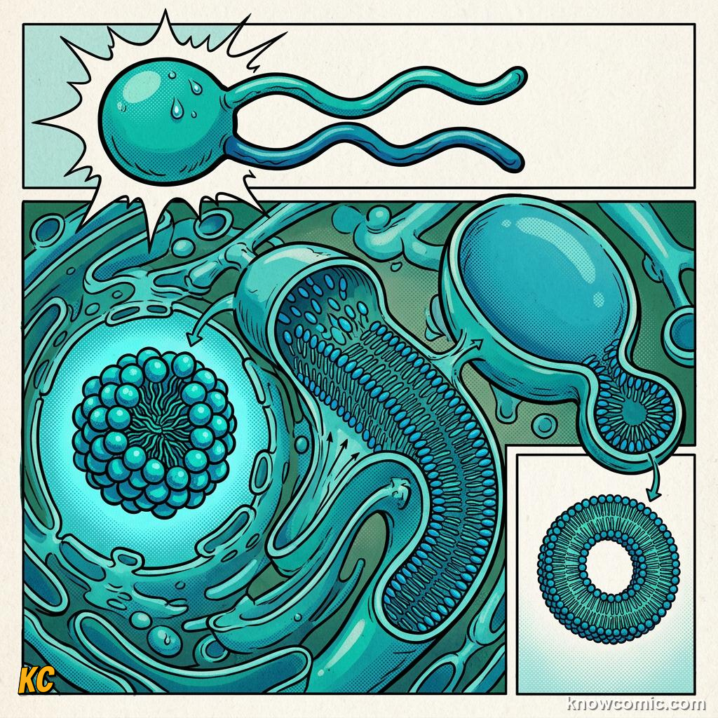 Comic panel about smooth er: liver: Making Membrane Fats, Phospholipids, educational kids illustration