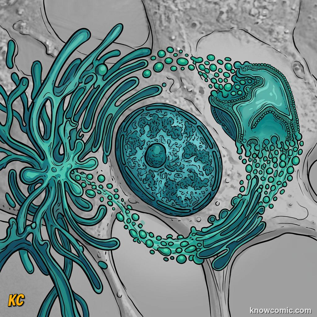 Comic panel about smooth er: liver: Membranes, educational kids illustration