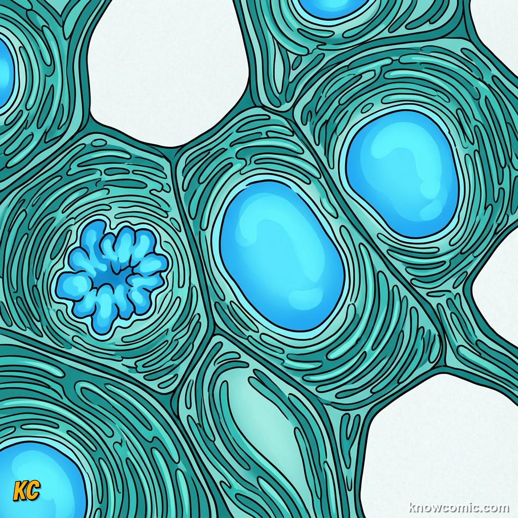 Comic panel about smooth er: liver: Hepatocytes, educational kids illustration