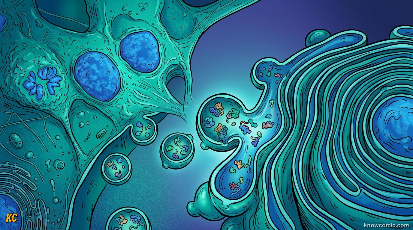 Comic panel about golgi: the mailroom: Two Sides, educational kids illustration