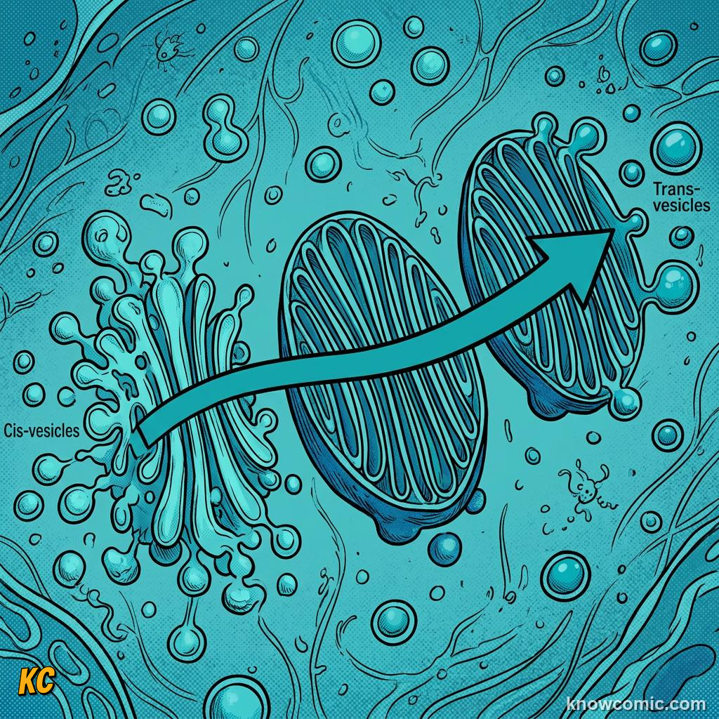 Comic panel about golgi: the mailroom: Middle, educational kids illustration