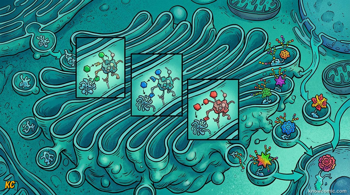 Comic panel about golgi: the mailroom: Supply Line, educational kids illustration