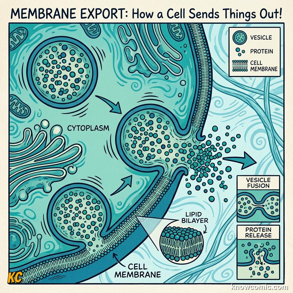 Comic panel about golgi: the mailroom: Sorting, educational kids illustration
