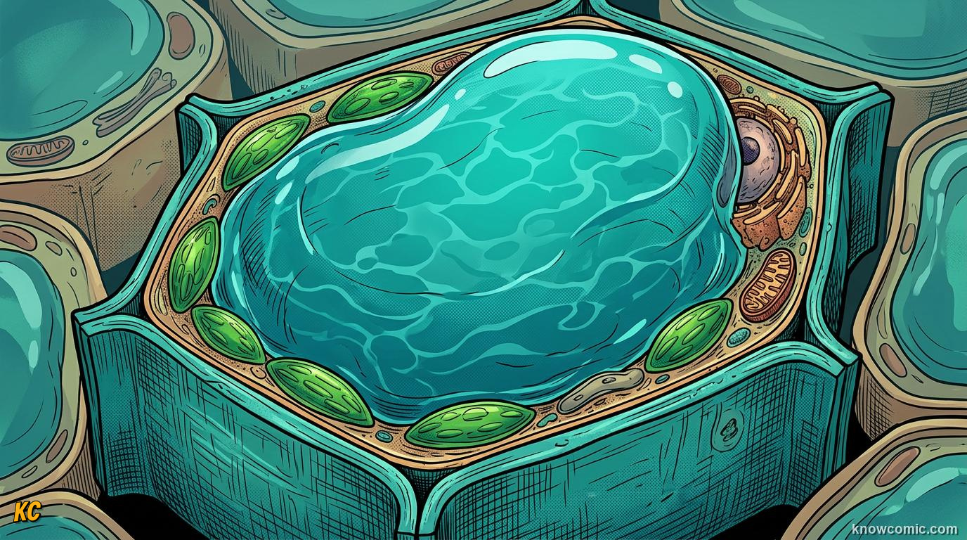 Comic panel about vacuoles: the vault: The Hook, educational kids illustration