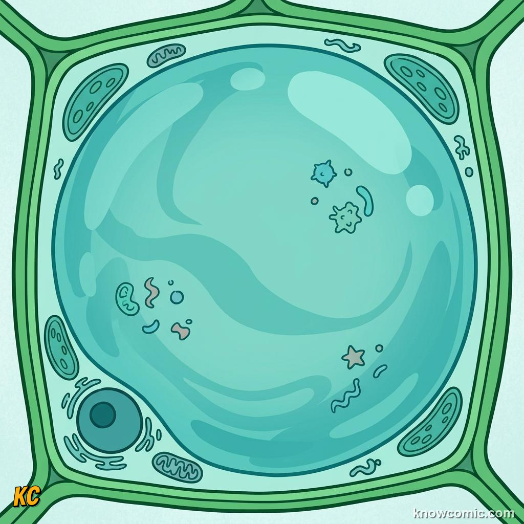 Comic panel about vacuoles: the vault: Membrane Bubbles That Store, educational kids illustration