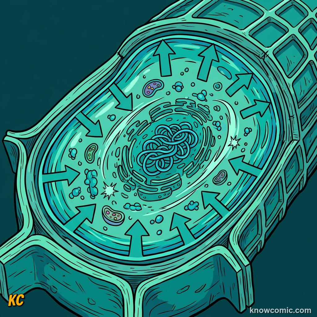 Comic panel about vacuoles: the vault: Tonoplast, educational kids illustration
