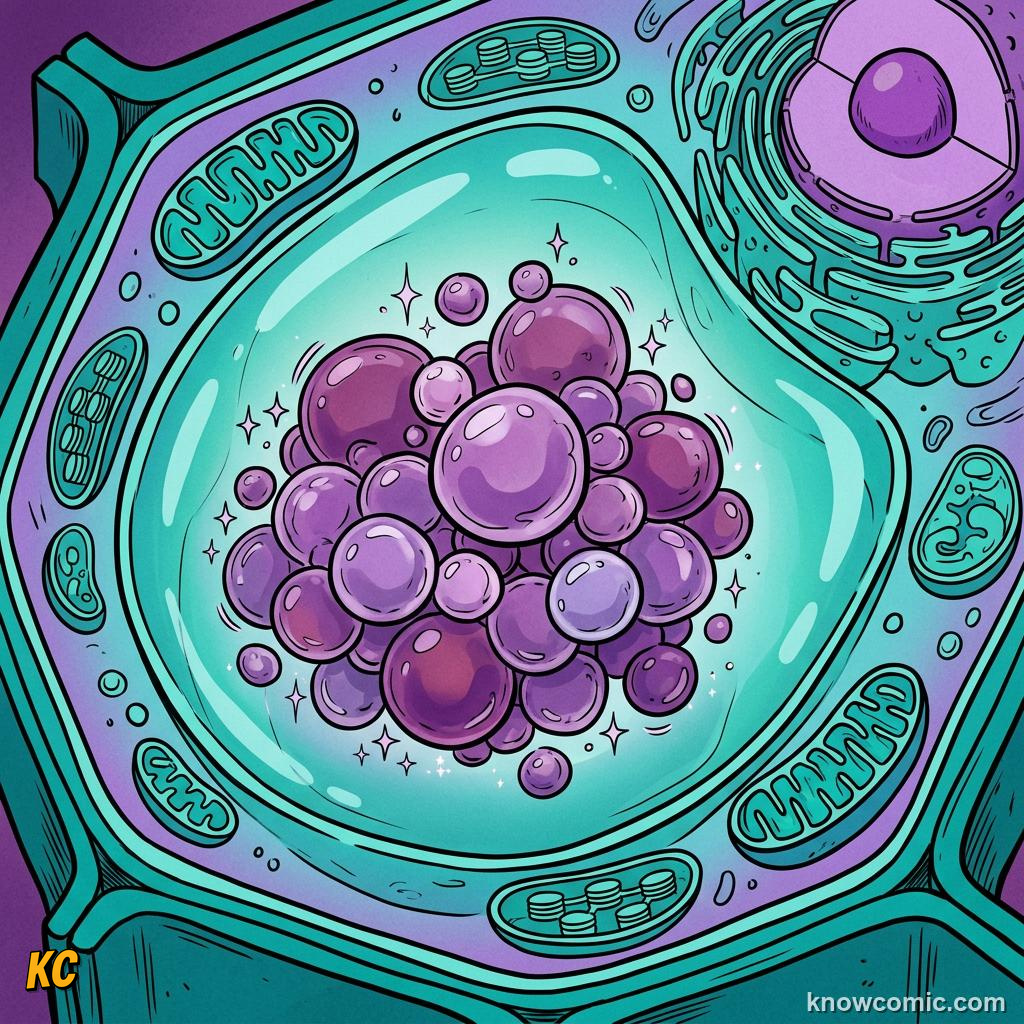 Comic panel about vacuoles: the vault: Water In, educational kids illustration