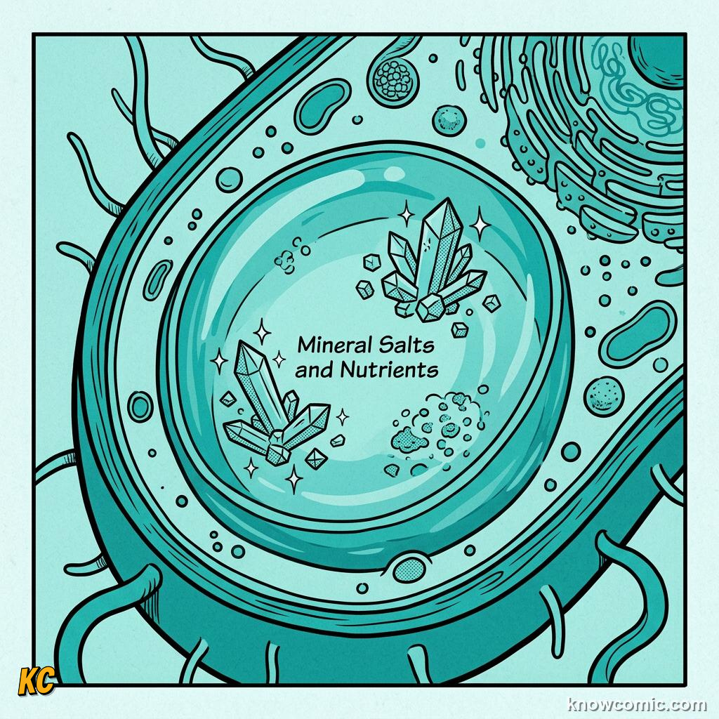 Comic panel about vacuoles: the vault: Pressure, educational kids illustration