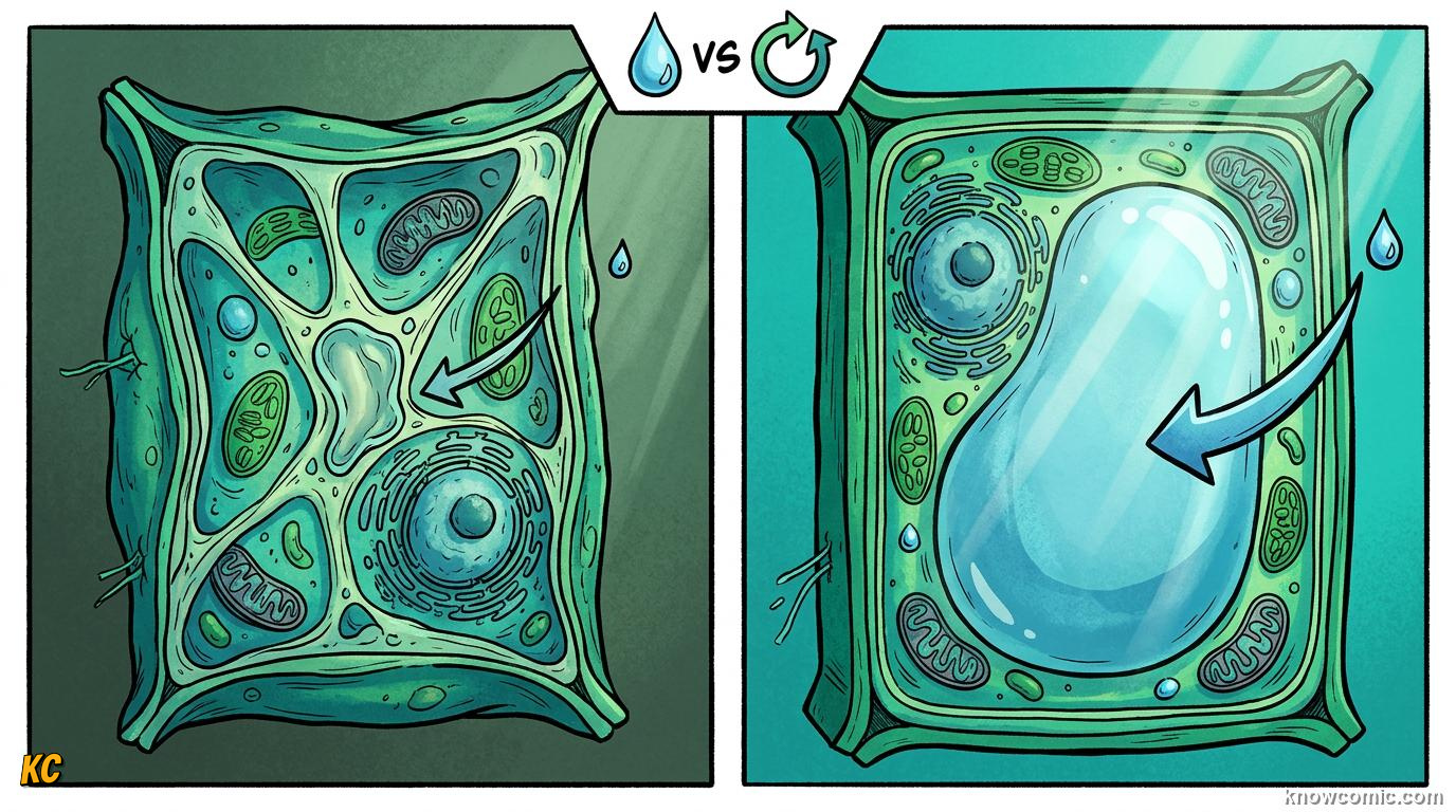Comic panel about vacuoles: the vault: Every Cell Stores, educational kids illustration