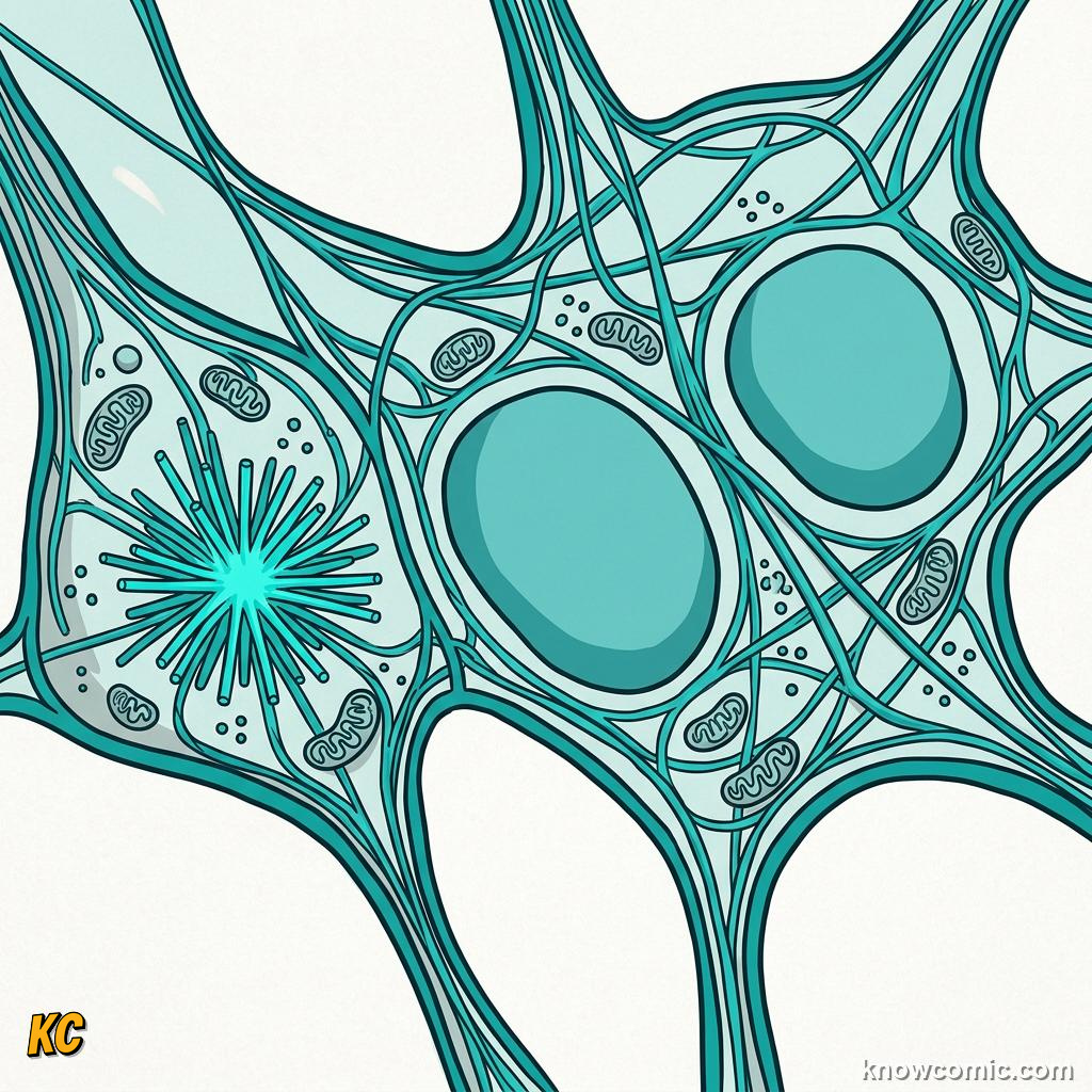 Comic panel about cytoskeleton: skyscraper: Intermediate, educational kids illustration