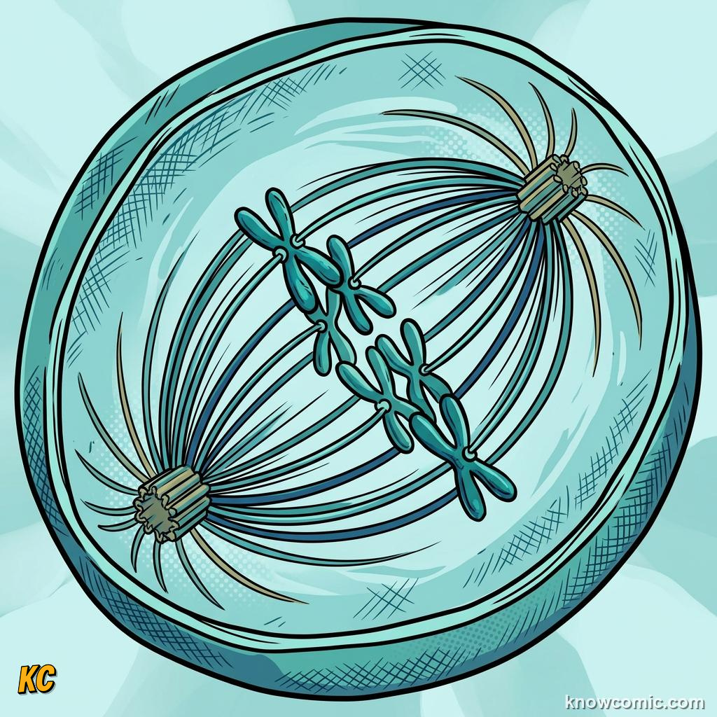 Comic panel about cytoskeleton: skyscraper: Microtubules Build The Spindle, educational kids illustration