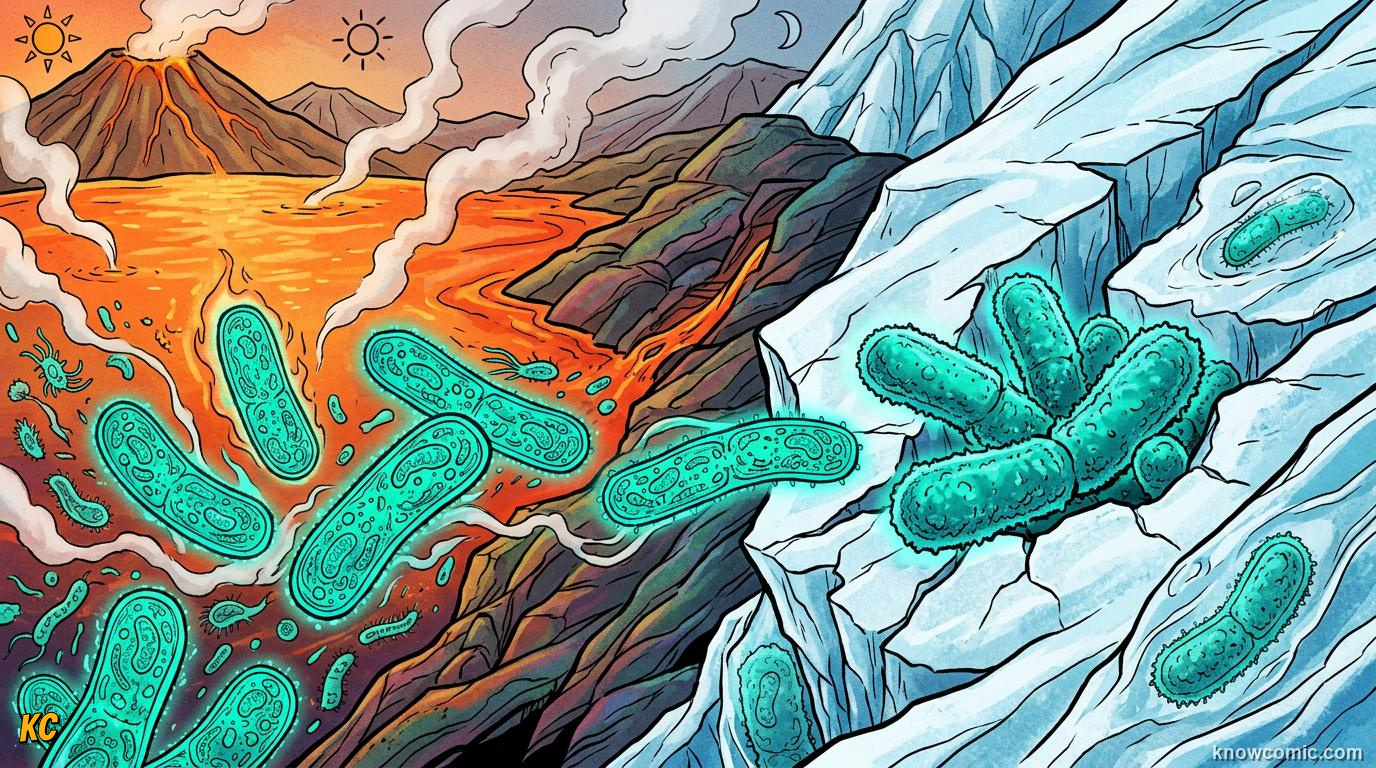 Comic panel about prokaryotic pioneers: The Hook, educational kids illustration