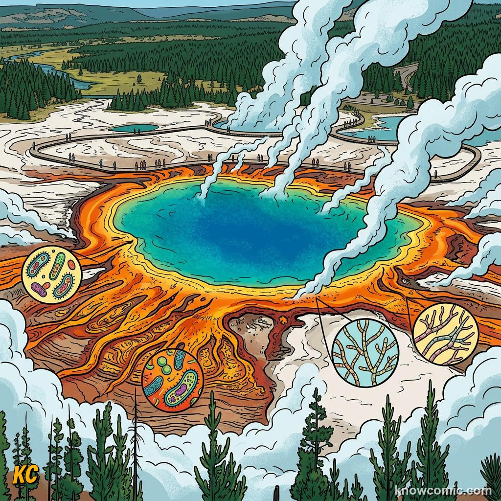 Comic panel about prokaryotic pioneers: Life Started With The Simplest Cells, No Nucleus, educational kids illustration