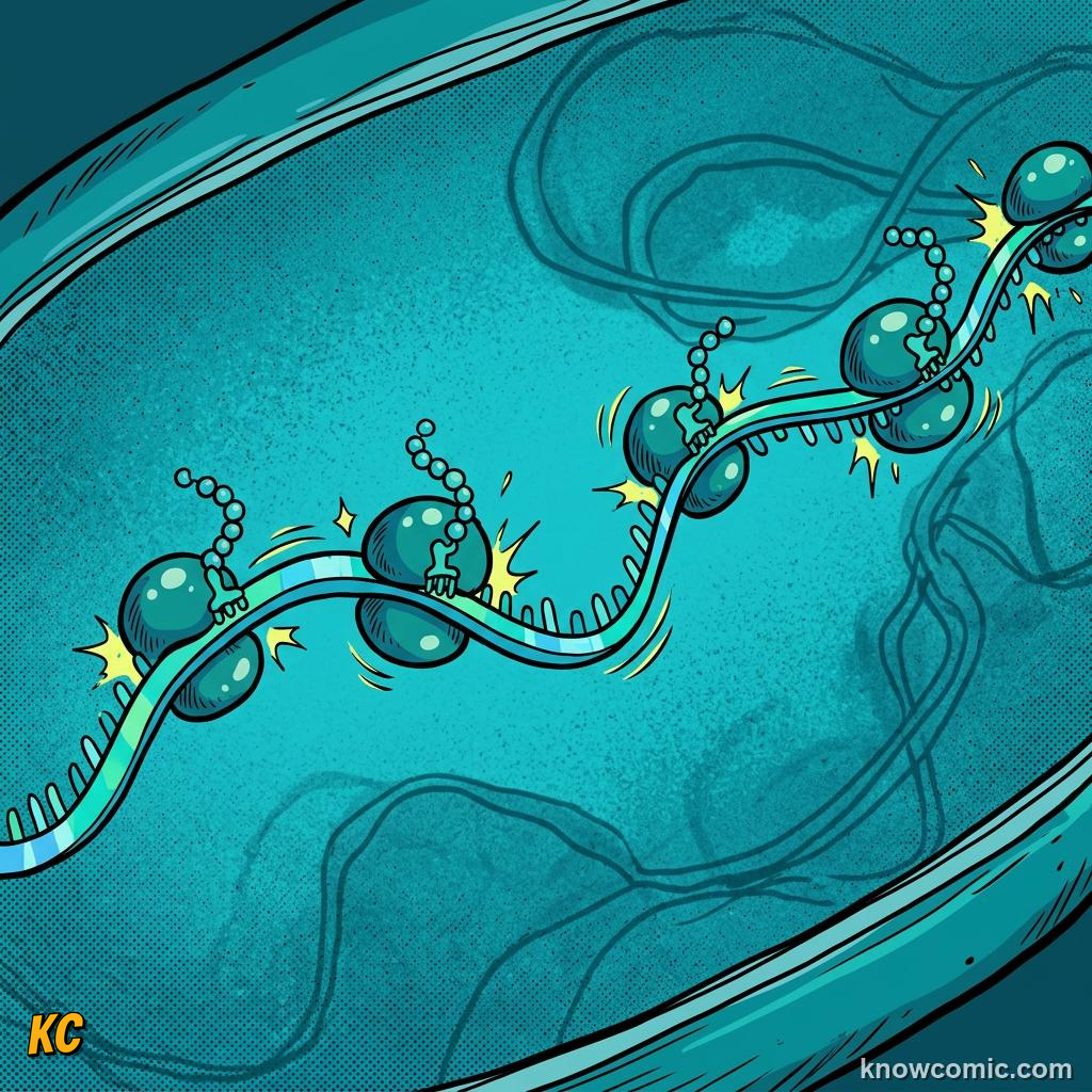 Comic panel about prokaryotic pioneers: Ribosomes, educational kids illustration