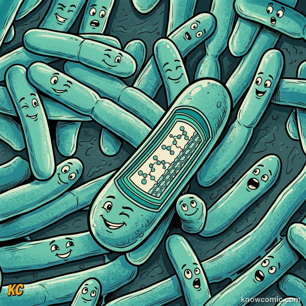 Comic panel about prokaryotic pioneers: Bacteria, educational kids illustration