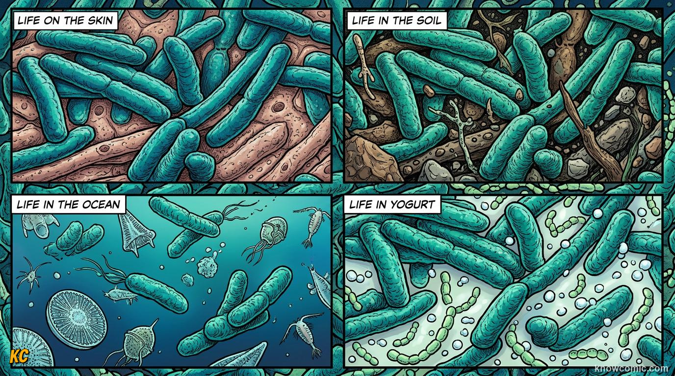 Comic panel about prokaryotic pioneers: Not All Prokaryotes Are Bacteria, Extremophiles, educational kids illustration
